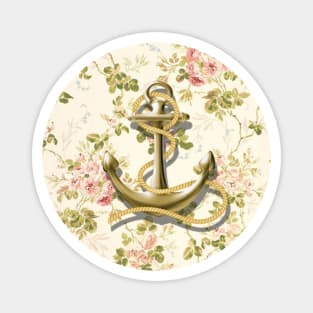 1980s cottagecore shabby chic beige floral nautical anchor Magnet